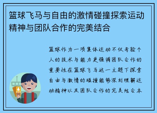 篮球飞马与自由的激情碰撞探索运动精神与团队合作的完美结合